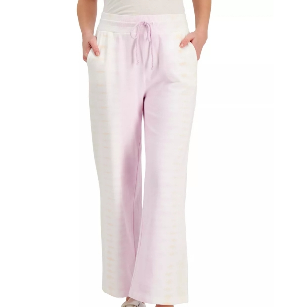 NWT Style & Co Tie Dye Wide Leg High Rise Sweatpants, Size Medium White Tye Dye